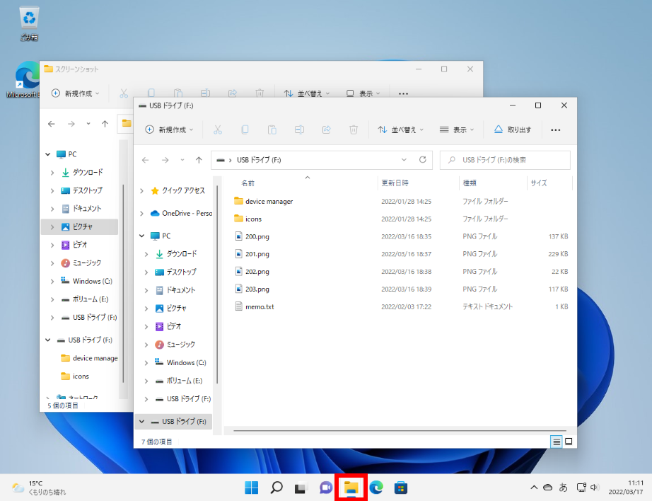 Windows 11 でエクスプローラーのアイコンにポインターを合わせる