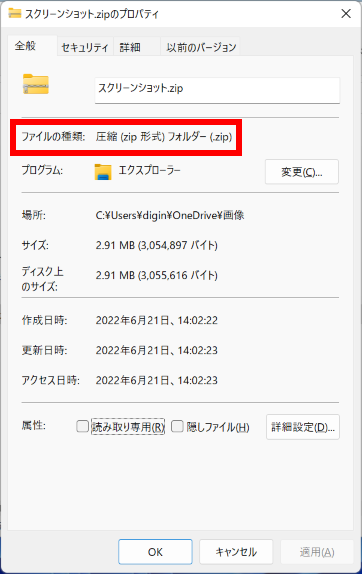 zip 拡張子を確認する